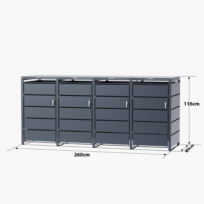 Abri Cache-Poubelle - 4 x 240L - Structure Métal - Couleur Noir