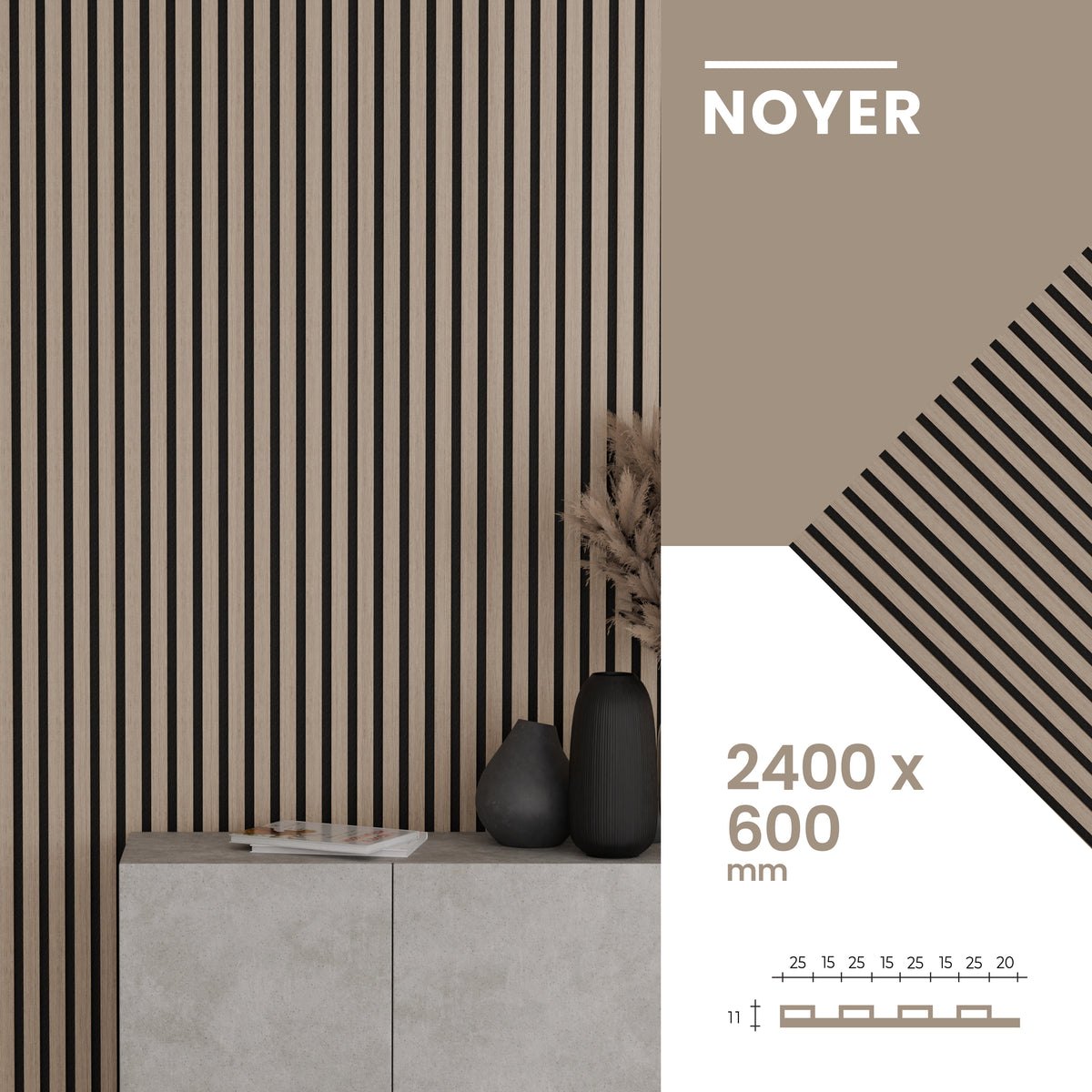 Panneaux Acoustiques Noyer – 240×60 – 11 mm – Lot de 4