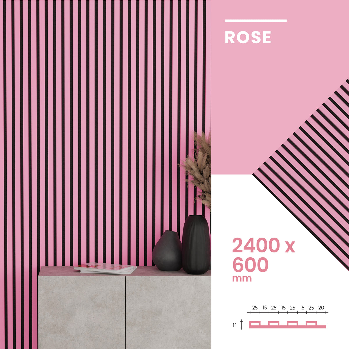 Panneaux Acoustiques Rose - 240x60 - 11mm - lot de 4