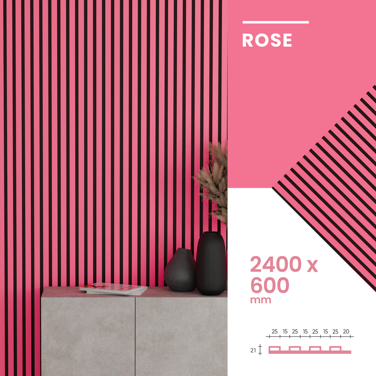 Panneaux Acoustiques Rose – 240x60 – 21 mm - Lot de 2