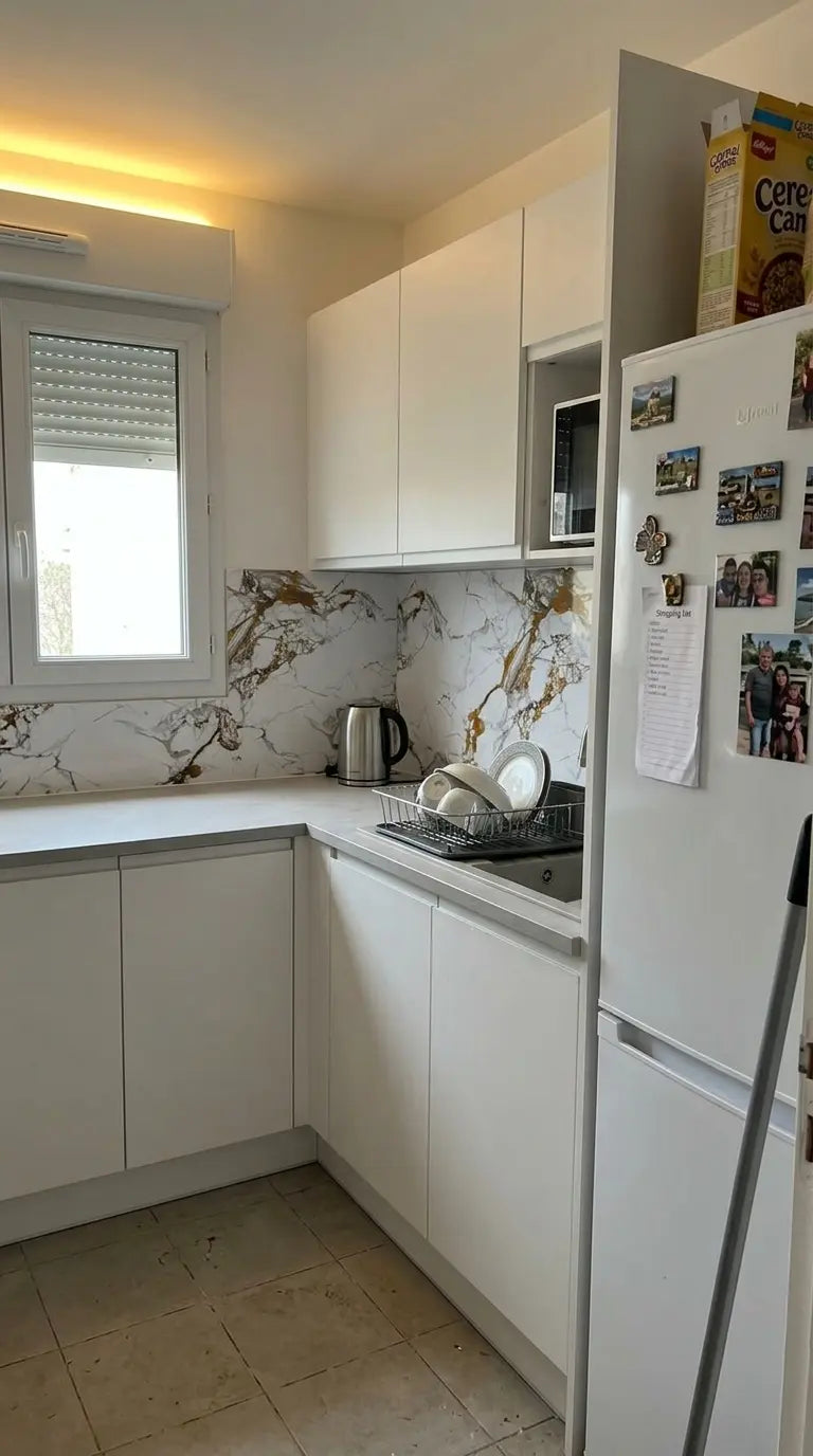Panneau PVC - Effet Marbre Blanc Doré - 250 x 120 cm – 100% Imperméable - 15 ans Garantie en situation