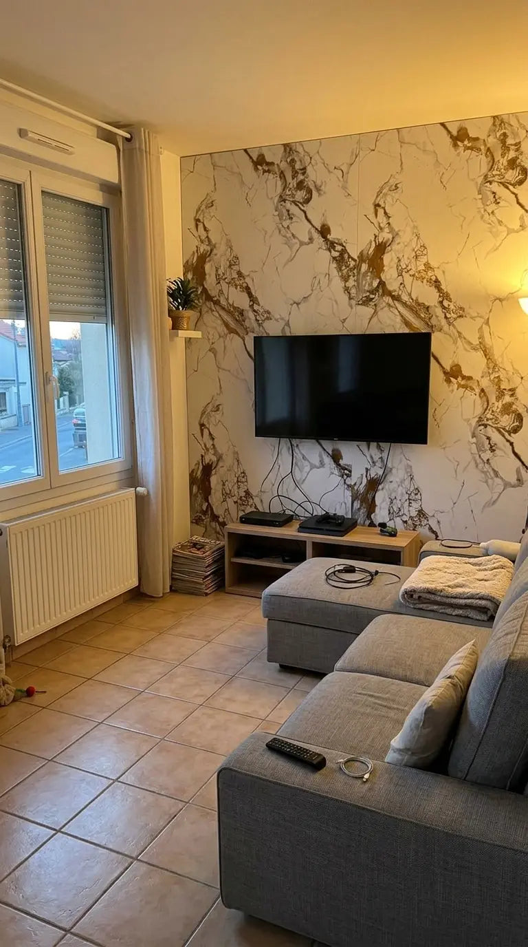 Panneau PVC - Effet Marbre Blanc Doré - 250 x 120 cm – 100% Imperméable - 15 ans Garantie en situation