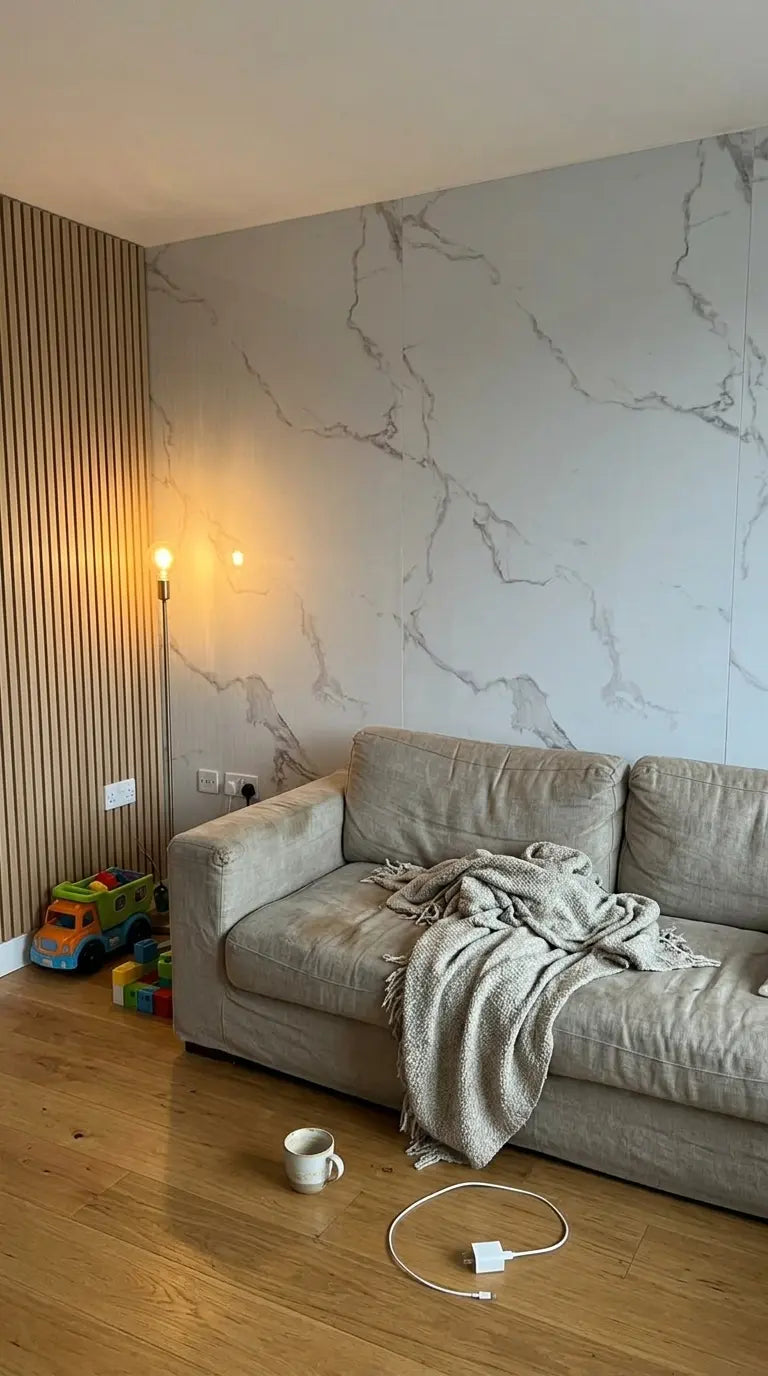 Panneau PVC - Effet Marbre Blanc - 250 x 120 cm – 100% Imperméable - 15 ans Garantie en situation