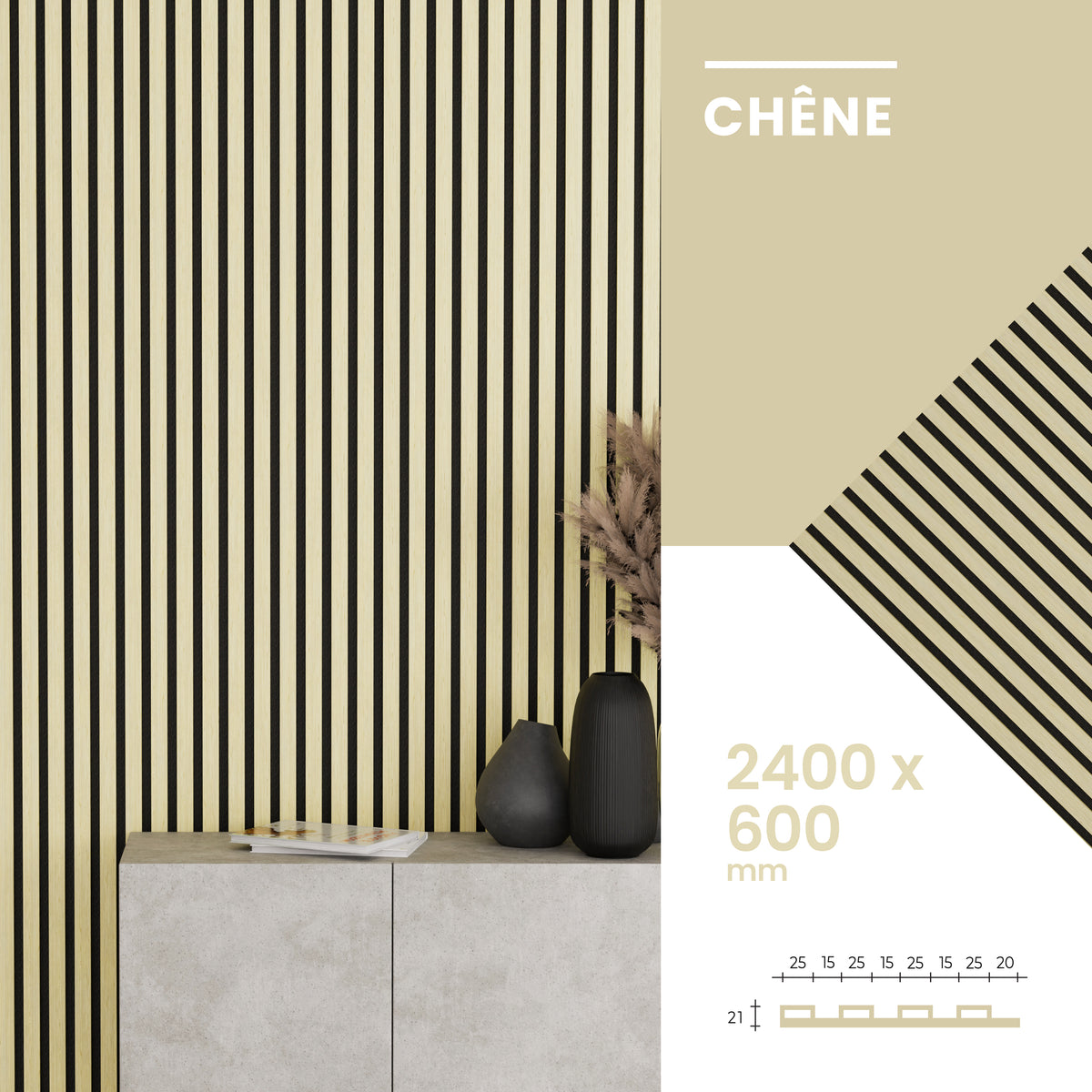 Panneaux Acoustiques Chêne – 240×60 – 21 mm – Lot de 2
