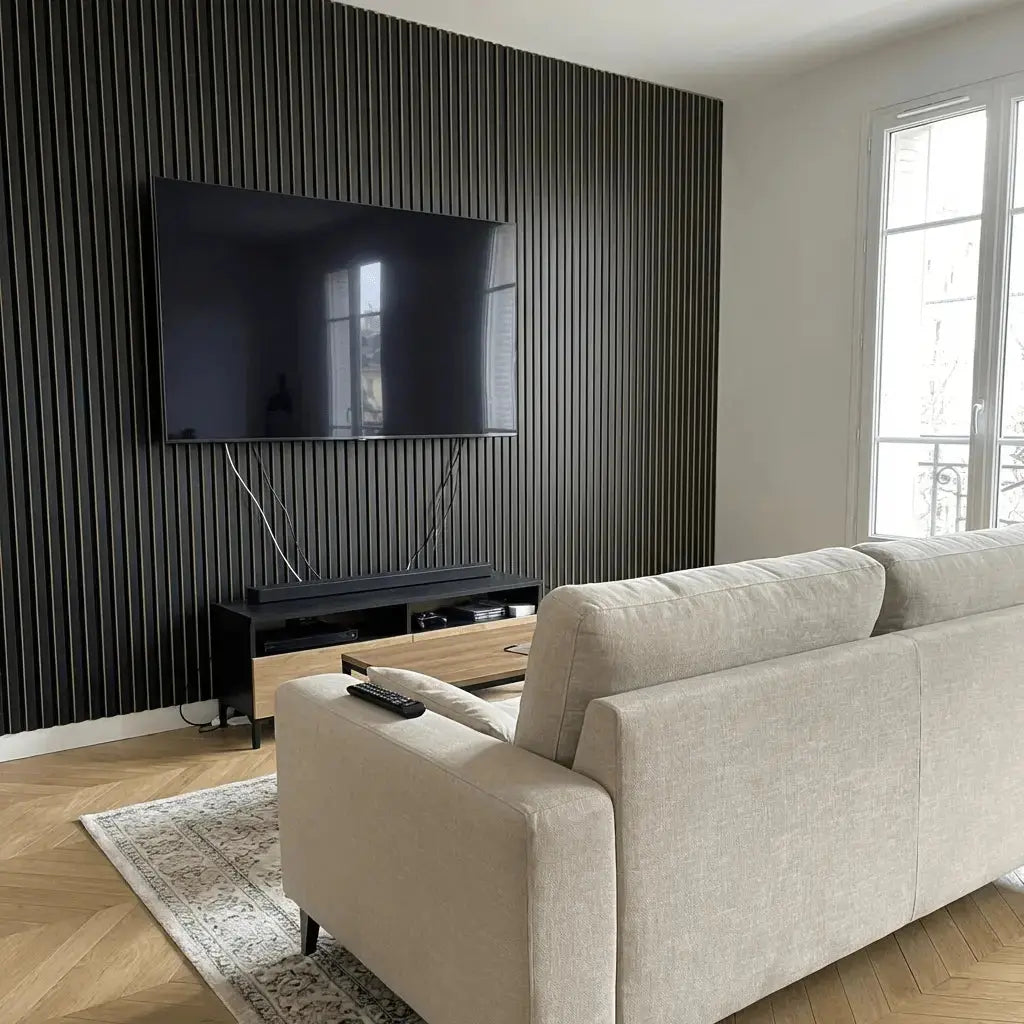 Panneaux Acoustiques Noir Mat – 240x60 – 11 mm – Lot de 4 en situation