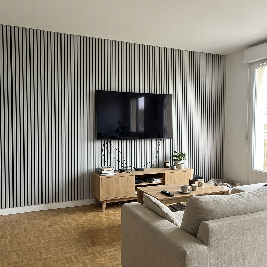 Panneaux Acoustiques Gris Cuir – 240x60 – 11 mm – Lot de 4