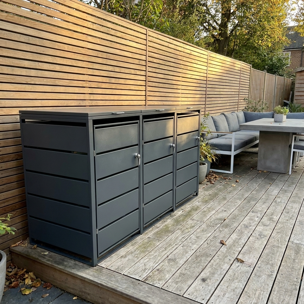 Abri Cache-Poubelle - 3 x 240L - Structure Métal - Couleur Noir