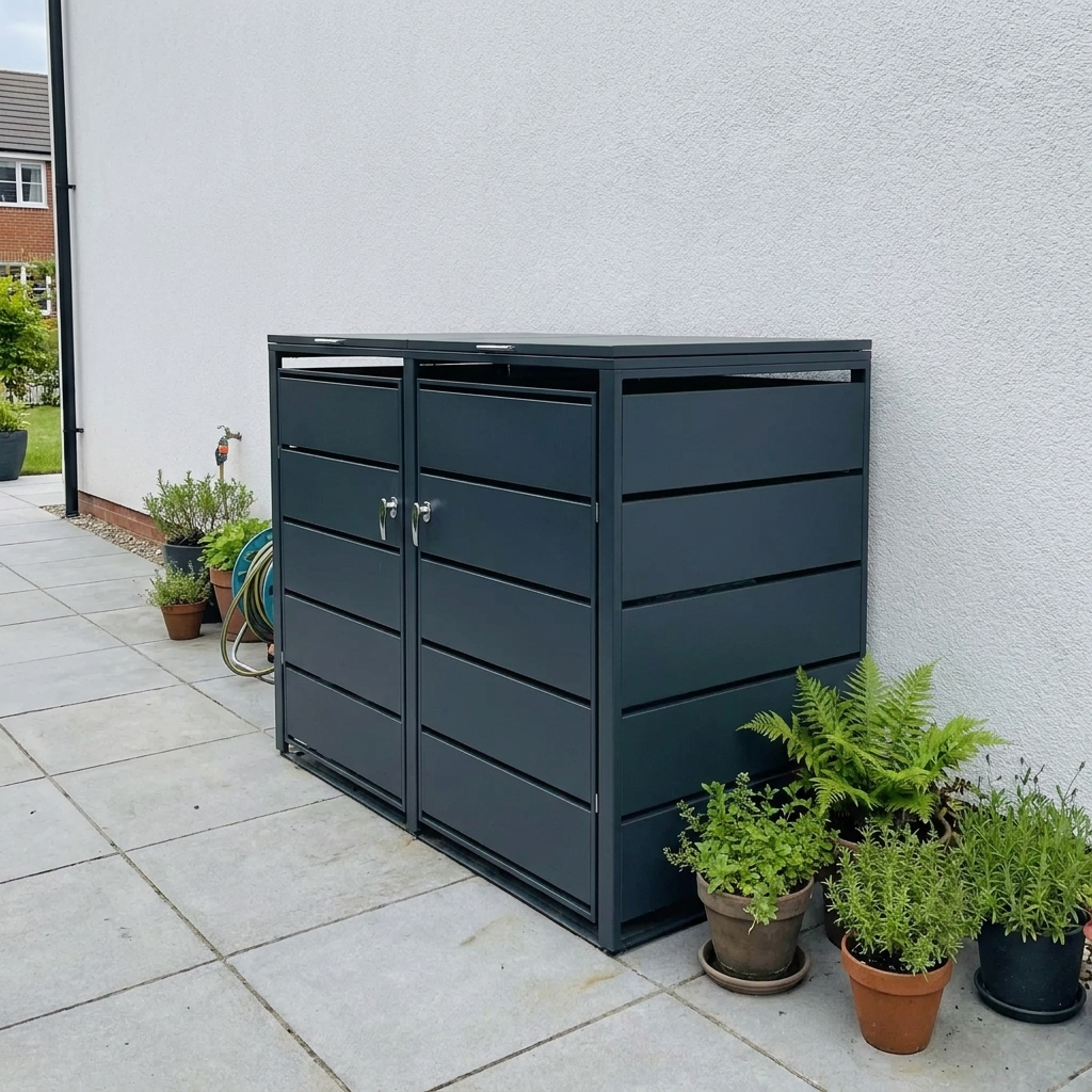 Abri Cache-Poubelle - 2 x 240L - Structure Métal - Couleur Noir