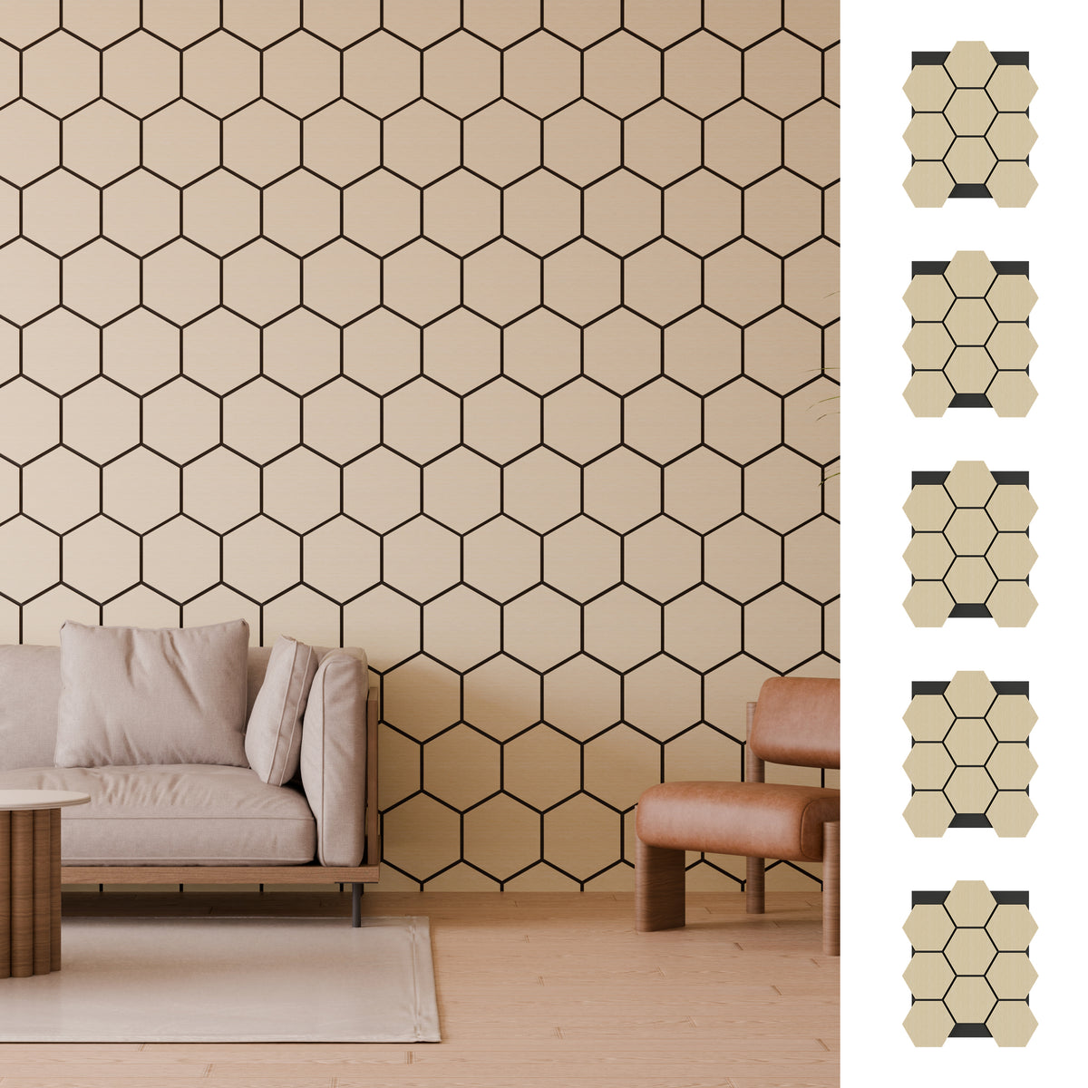 Panneau Hexagonal Acoustique Chêne – 69,3×56,7 cm – 18 mm – Lot de 5